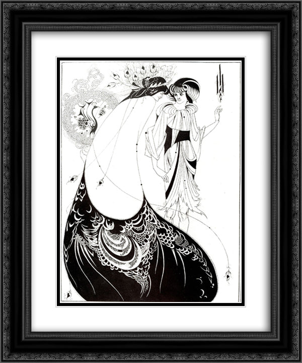 The Peacock Skirt 20x24 Black Ornate Wood Framed Art Print Poster with Double Matting by Beardsley, Aubrey