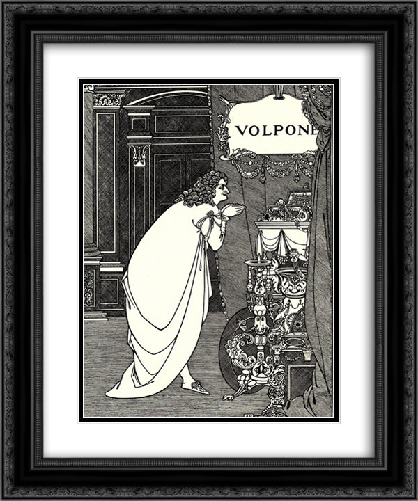 Volpone Adoring his Treasures 20x24 Black Ornate Wood Framed Art Print Poster with Double Matting by Beardsley, Aubrey