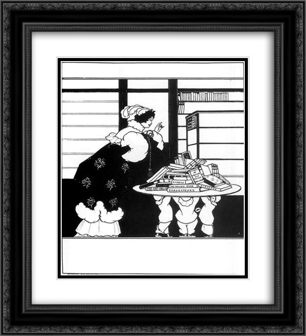 Woman in a Bookshop 20x22 Black Ornate Wood Framed Art Print Poster with Double Matting by Beardsley, Aubrey