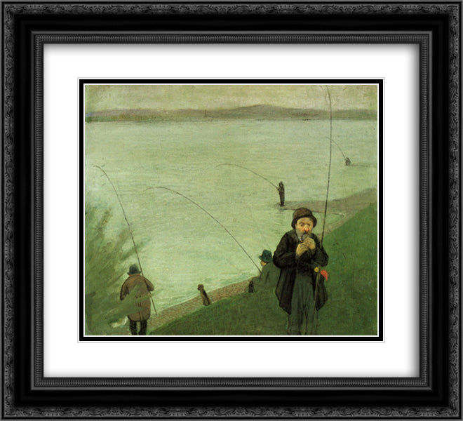 Anglers on the Rhine 22x20 Black Ornate Wood Framed Art Print Poster with Double Matting by Macke, August