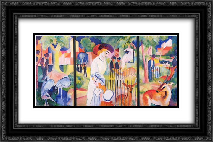 Big Zoo, Triptych 24x16 Black Ornate Wood Framed Art Print Poster with Double Matting by Macke, August