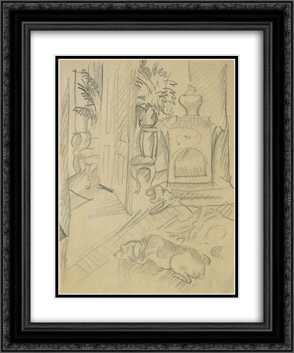 Dog on fire 20x24 Black Ornate Wood Framed Art Print Poster with Double Matting by Macke, August