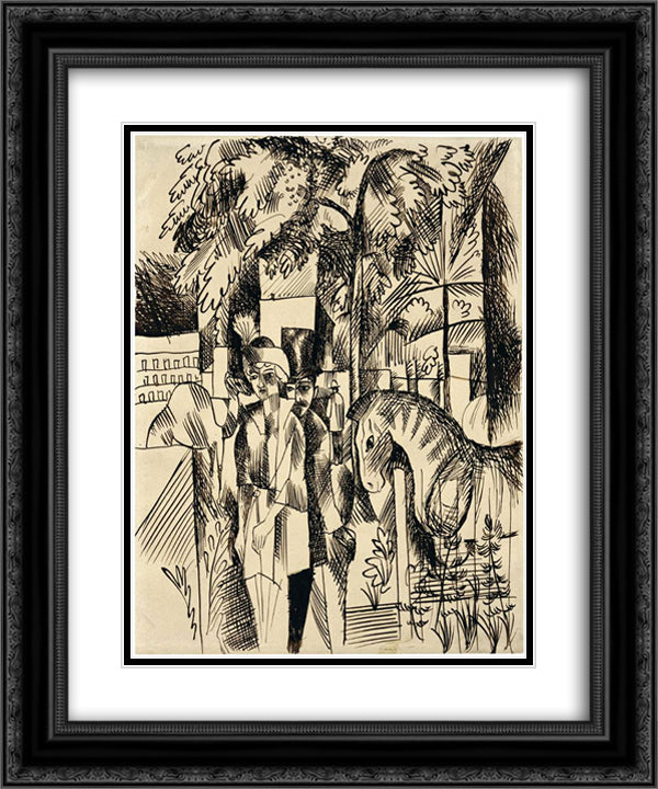 In the zoological garden 20x24 Black Ornate Wood Framed Art Print Poster with Double Matting by Macke, August