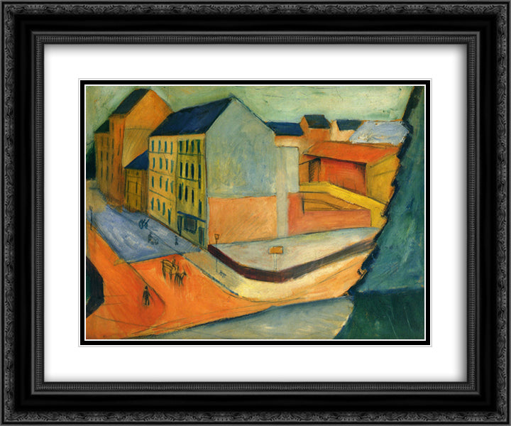 Our street with horse riding, Bonn 24x20 Black Ornate Wood Framed Art Print Poster with Double Matting by Macke, August