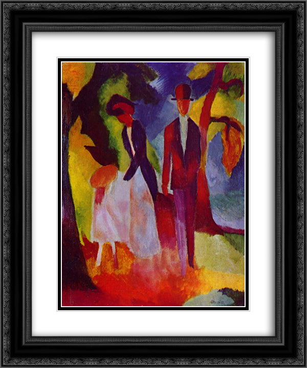 People at the blue lake 20x24 Black Ornate Wood Framed Art Print Poster with Double Matting by Macke, August