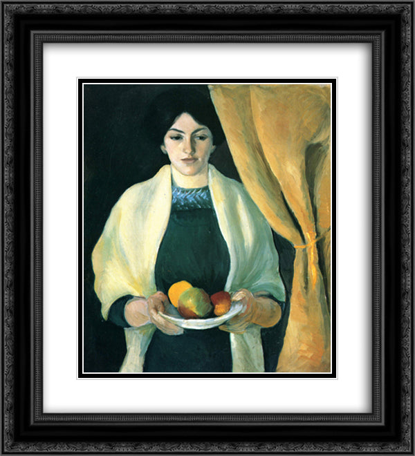 Portrait with apples (Portrait of the Artist's Wife) 20x22 Black Ornate Wood Framed Art Print Poster with Double Matting by Macke, August