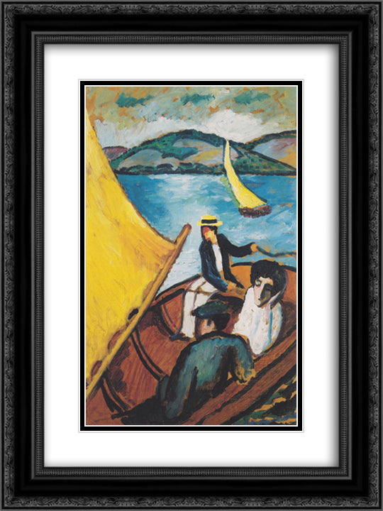 Sailing boat on the Tegernsee 18x24 Black Ornate Wood Framed Art Print Poster with Double Matting by Macke, August