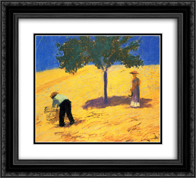 Tree in the cornfield 22x20 Black Ornate Wood Framed Art Print Poster with Double Matting by Macke, August
