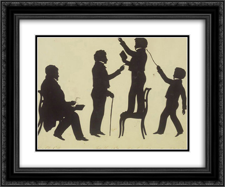 Cut Silhouette of Four Full Figures 24x20 Black Ornate Wood Framed Art Print Poster with Double Matting by Edouart, Auguste