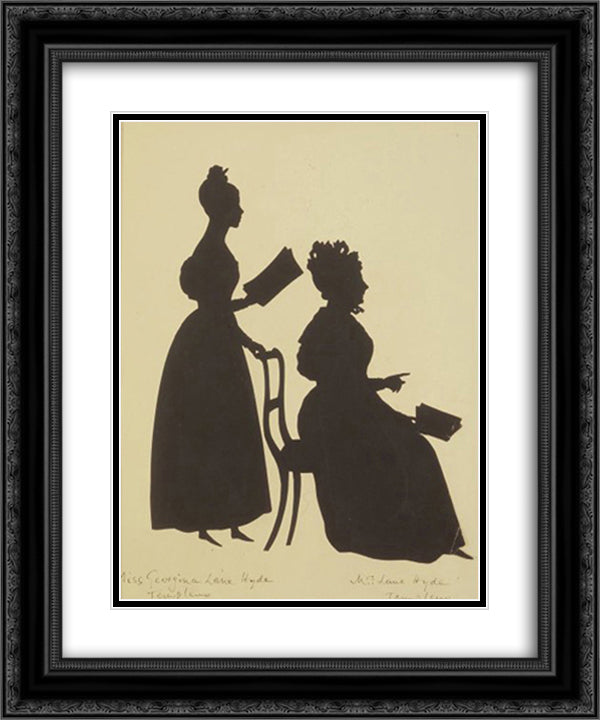 Cut Silhouette of Two Women Facing Right 20x24 Black Ornate Wood Framed Art Print Poster with Double Matting by Edouart, Auguste
