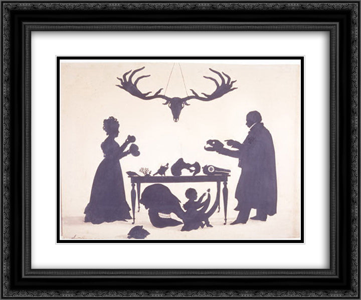 William Buckland and his Wife and Son Frank, Examining Buckland's Natural History Collection 24x20 Black Ornate Wood Framed Art Print Poster with Double Matting by Edouart, Auguste