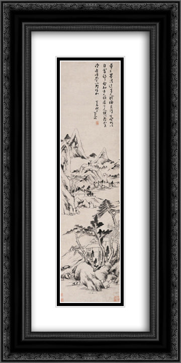 Landscape (Dong Yuan and Juran Style) 12x24 Black Ornate Wood Framed Art Print Poster with Double Matting by Shanren, Bada