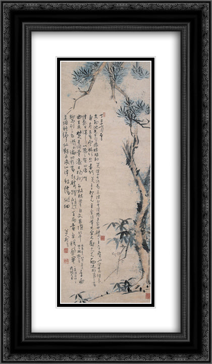 Three Friends of Winter 14x24 Black Ornate Wood Framed Art Print Poster with Double Matting by Shanren, Bada