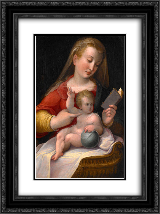 Madonna and Child 18x24 Black Ornate Wood Framed Art Print Poster with Double Matting by Longhi, Barbara