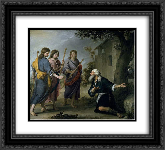 Abraham Receiving the Three Angels 22x20 Black Ornate Wood Framed Art Print Poster with Double Matting by Murillo, Bartolome Esteban