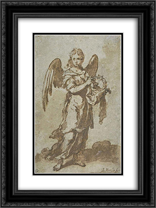 Angel Holding the Crown of Thorns 18x24 Black Ornate Wood Framed Art Print Poster with Double Matting by Murillo, Bartolome Esteban