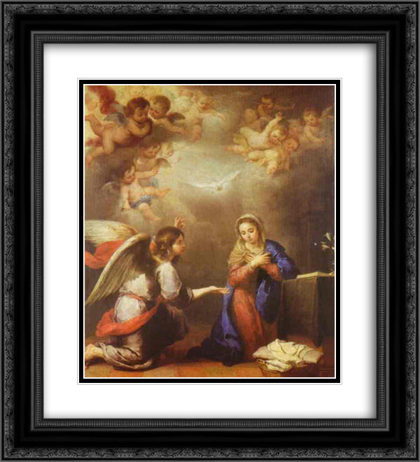 Annunciation 20x22 Black Ornate Wood Framed Art Print Poster with Double Matting by Murillo, Bartolome Esteban
