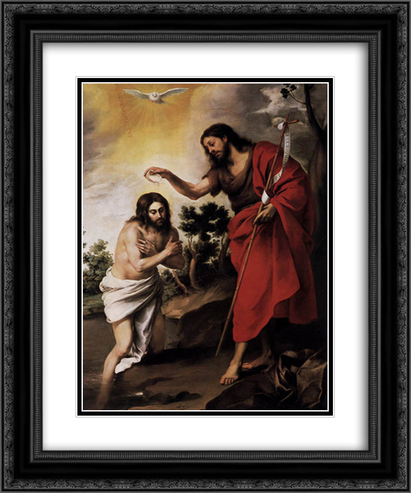 Baptism of Christ 20x24 Black Ornate Wood Framed Art Print Poster with Double Matting by Murillo, Bartolome Esteban