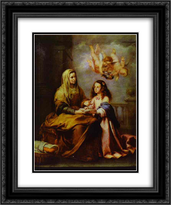 Childhood of Virgin 20x24 Black Ornate Wood Framed Art Print Poster with Double Matting by Murillo, Bartolome Esteban