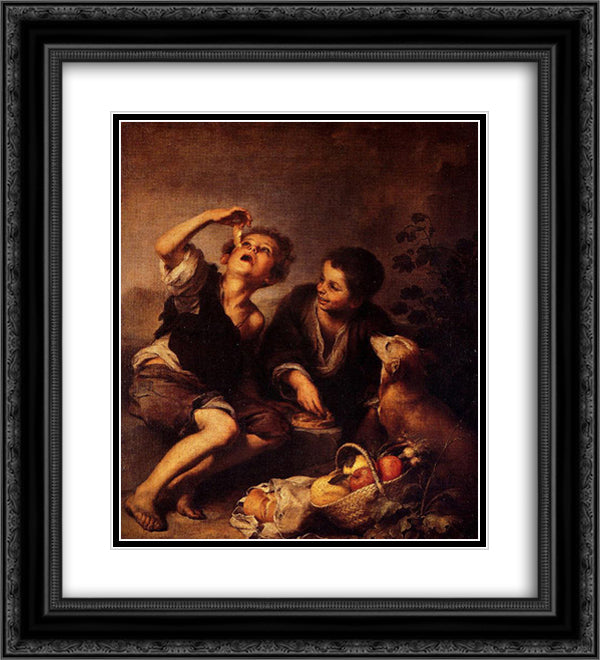 Children Eating a Pie 20x22 Black Ornate Wood Framed Art Print Poster with Double Matting by Murillo, Bartolome Esteban