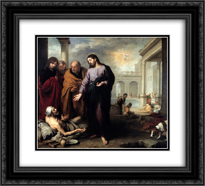 Christ at the Pool of Bethesda 22x20 Black Ornate Wood Framed Art Print Poster with Double Matting by Murillo, Bartolome Esteban