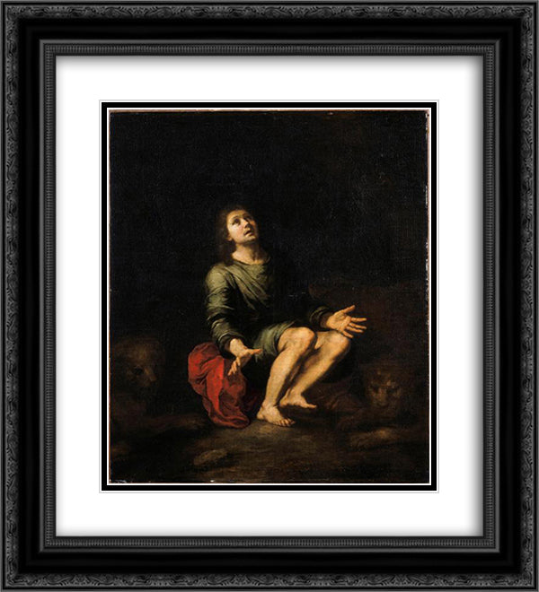Daniel in the lions' den 20x22 Black Ornate Wood Framed Art Print Poster with Double Matting by Murillo, Bartolome Esteban