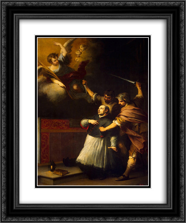 Death of the Inquisitor Pedro de Arbues 20x24 Black Ornate Wood Framed Art Print Poster with Double Matting by Murillo, Bartolome Esteban