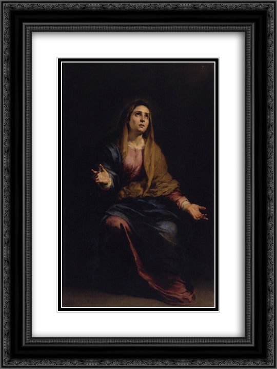 Dolorosa 18x24 Black Ornate Wood Framed Art Print Poster with Double Matting by Murillo, Bartolome Esteban