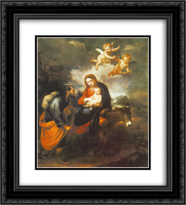 Flight into Egypt 20x22 Black Ornate Wood Framed Art Print Poster with Double Matting by Murillo, Bartolome Esteban