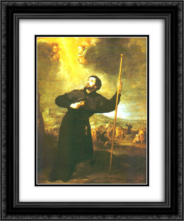 Francis Xavier 20x24 Black Ornate Wood Framed Art Print Poster with Double Matting by Murillo, Bartolome Esteban