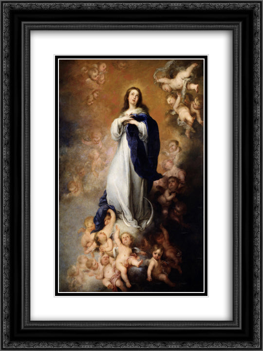 Immaculate Conception of Soult 18x24 Black Ornate Wood Framed Art Print Poster with Double Matting by Murillo, Bartolome Esteban