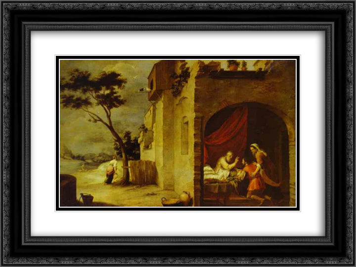 Isaac Blessing Jacob 24x18 Black Ornate Wood Framed Art Print Poster with Double Matting by Murillo, Bartolome Esteban