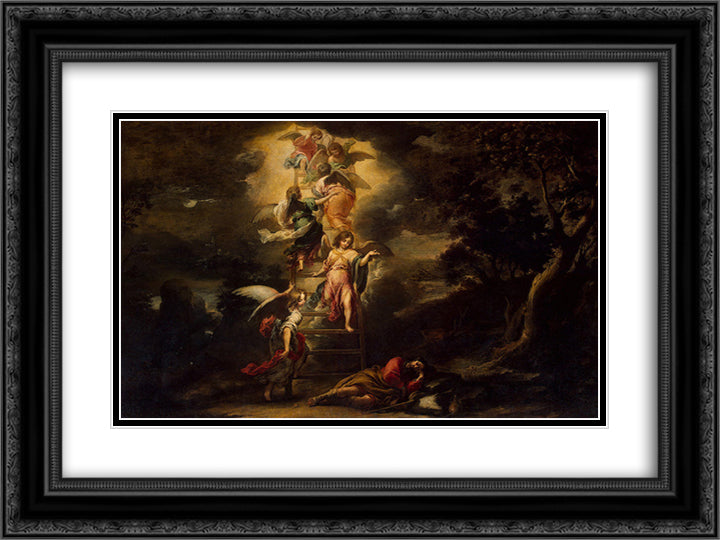 Jacob's Dream 24x18 Black Ornate Wood Framed Art Print Poster with Double Matting by Murillo, Bartolome Esteban