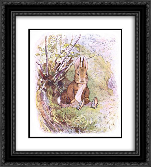 Benjamin Bunny 20x22 Black Ornate Wood Framed Art Print Poster with Double Matting by Potter, Beatrix