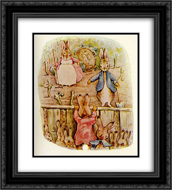 Peter Rabbit - Benjamin and Flopsy Bunny 20x22 Black Ornate Wood Framed Art Print Poster with Double Matting by Potter, Beatrix