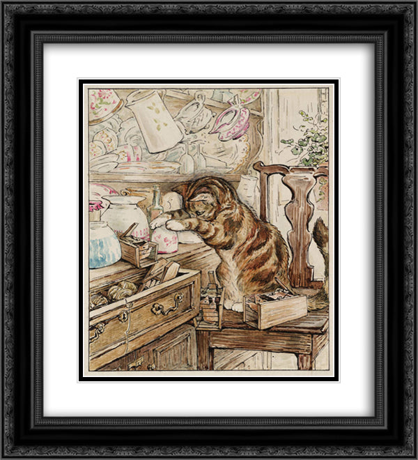 Simpkin Housekeeping 20x22 Black Ornate Wood Framed Art Print Poster with Double Matting by Potter, Beatrix
