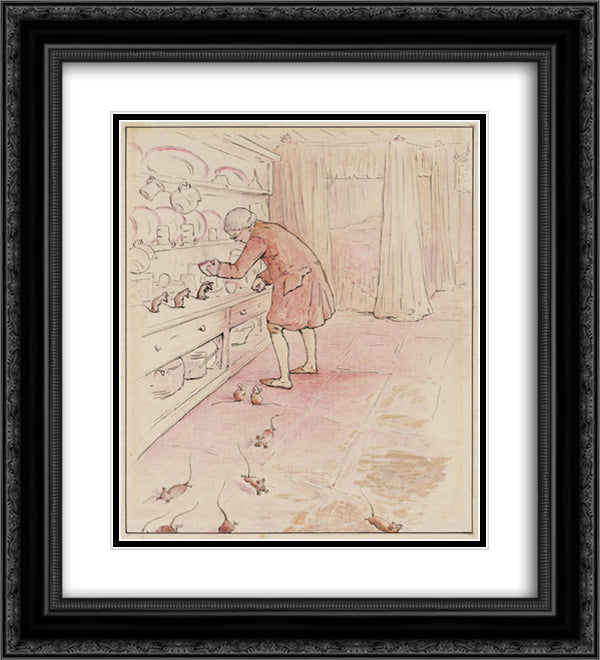 The Mice Escape 20x22 Black Ornate Wood Framed Art Print Poster with Double Matting by Potter, Beatrix