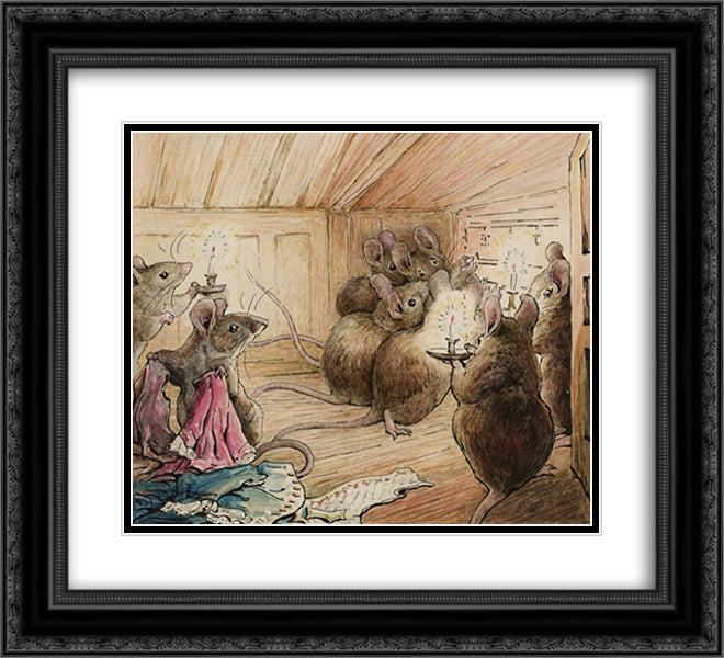 The Mice Hear Simpkin Outside 22x20 Black Ornate Wood Framed Art Print Poster with Double Matting by Potter, Beatrix