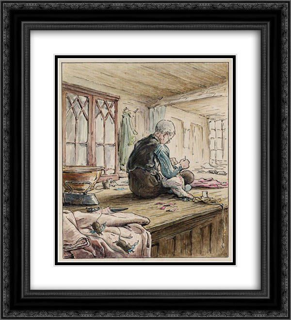 The Tailor of Gloucester at Work 20x22 Black Ornate Wood Framed Art Print Poster with Double Matting by Potter, Beatrix