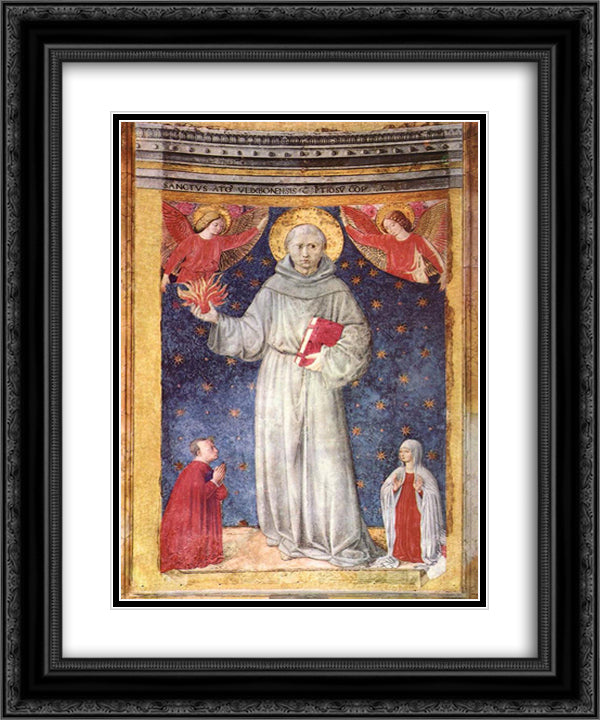 St. Anthony of Padua 20x24 Black Ornate Wood Framed Art Print Poster with Double Matting by Gozzoli, Benozzo