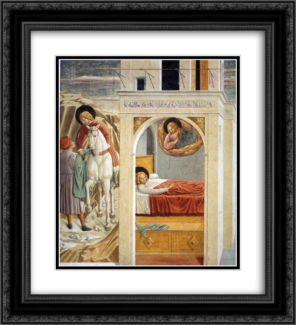 St. Francis Giving Away His Clothes, Vision of the Church Militant and Triumphant (detail) 20x22 Black Ornate Wood Framed Art Print Poster with Double Matting by Gozzoli, Benozzo