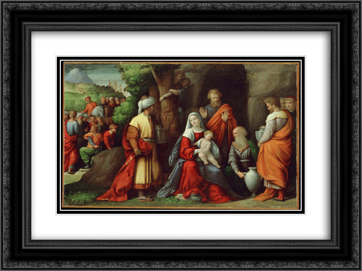 Adoration of the Magi 24x18 Black Ornate Wood Framed Art Print Poster with Double Matting by Tisi, Benvenuto