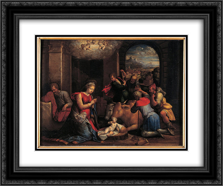 Adoration of the Sheperds 24x20 Black Ornate Wood Framed Art Print Poster with Double Matting by Tisi, Benvenuto