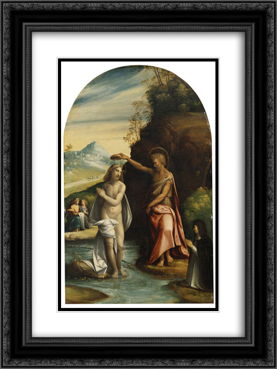 Baptism of Christ 18x24 Black Ornate Wood Framed Art Print Poster with Double Matting by Tisi, Benvenuto