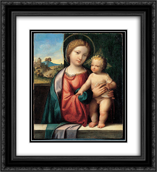 Madonna with the Child 20x22 Black Ornate Wood Framed Art Print Poster with Double Matting by Tisi, Benvenuto