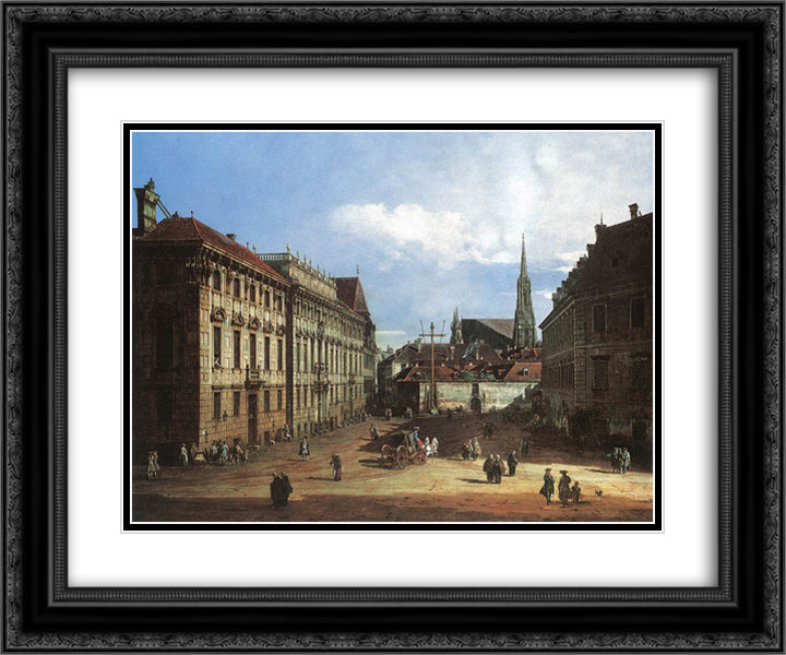Vienna, the Lobkowitzplatz 24x20 Black Ornate Wood Framed Art Print Poster with Double Matting by Bellotto, Bernardo
