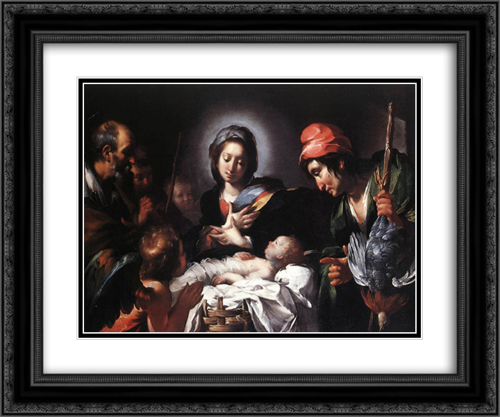 Adoration of the Shepherds 24x20 Black Ornate Wood Framed Art Print Poster with Double Matting by Strozzi, Bernardo