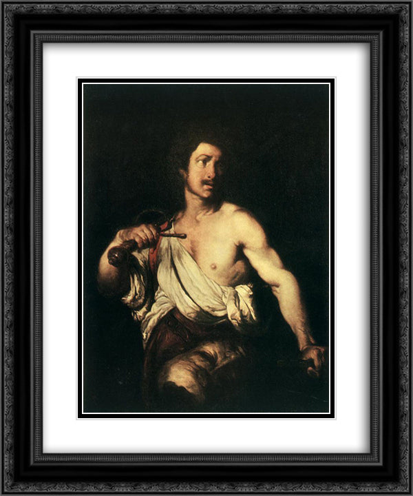David with the Head of Goliath 20x24 Black Ornate Wood Framed Art Print Poster with Double Matting by Strozzi, Bernardo