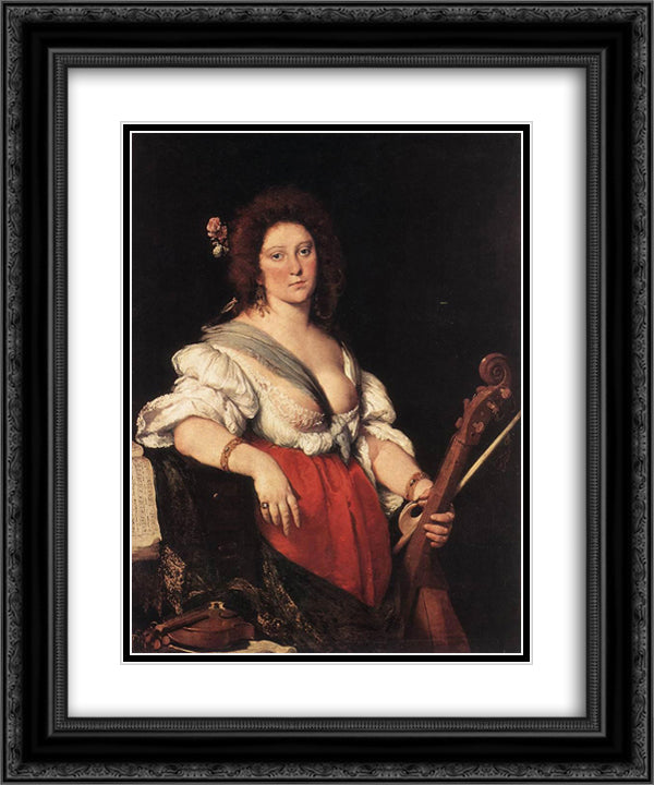 Gamba Player 20x24 Black Ornate Wood Framed Art Print Poster with Double Matting by Strozzi, Bernardo