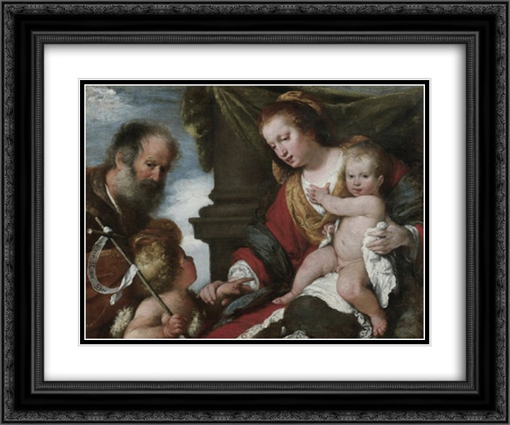 Holy Family with St. John Baptist 24x20 Black Ornate Wood Framed Art Print Poster with Double Matting by Strozzi, Bernardo